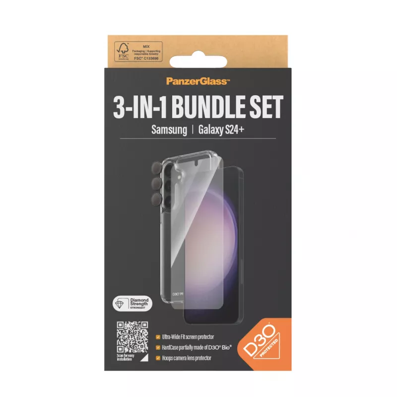 PanzerGlass 3 viename apsaugos rinkinys Samsung Galaxy S24+ | Ultra-Wide Fit su EasyAligner