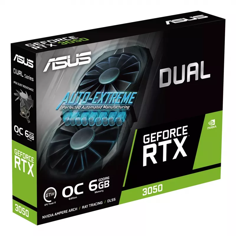 ASUS Dual GeForce RTX 3050 O6G NVIDIA GeForce RTX 3050 6 GB GDDR6 vaizdo plokštė