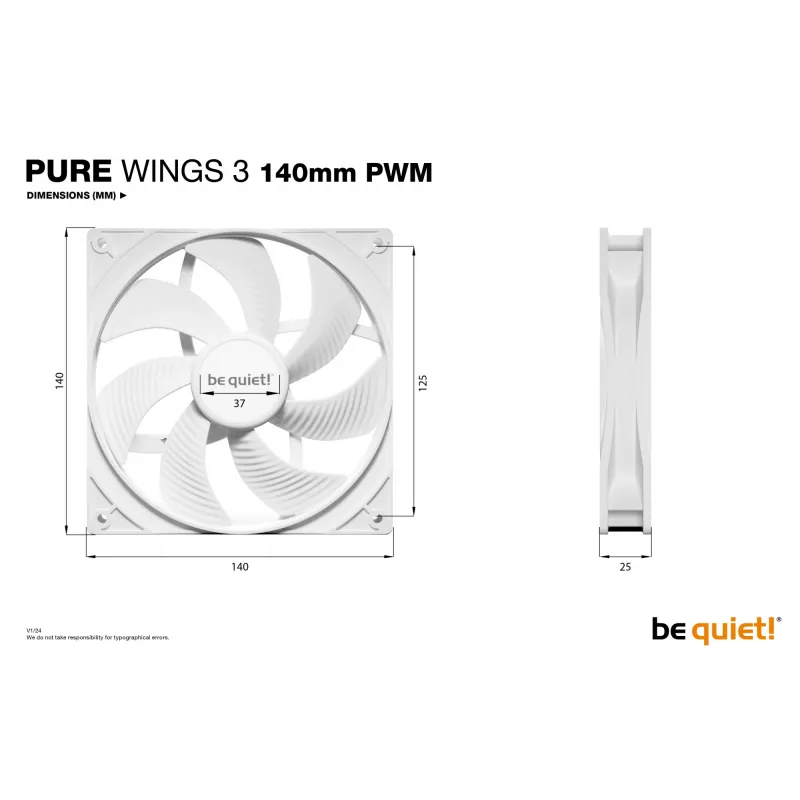 be quiet! Pure Wings 3 140mm PWM Baltas kompiuterio korpuso ventiliatorius 14 cm 1 vnt.