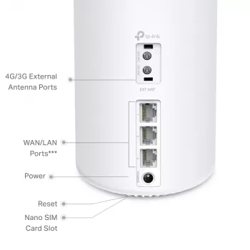 TP-Link 4G+ AX1500 viso namo „Mesh“ WiFi 6 šliuzas, baltas, vidinis, „Mesh“ maršrutizatorius, 190 m², dvejų juostų (2,4 GHz / 5 GHz), „Wi-Fi 6“ (802.11ax)