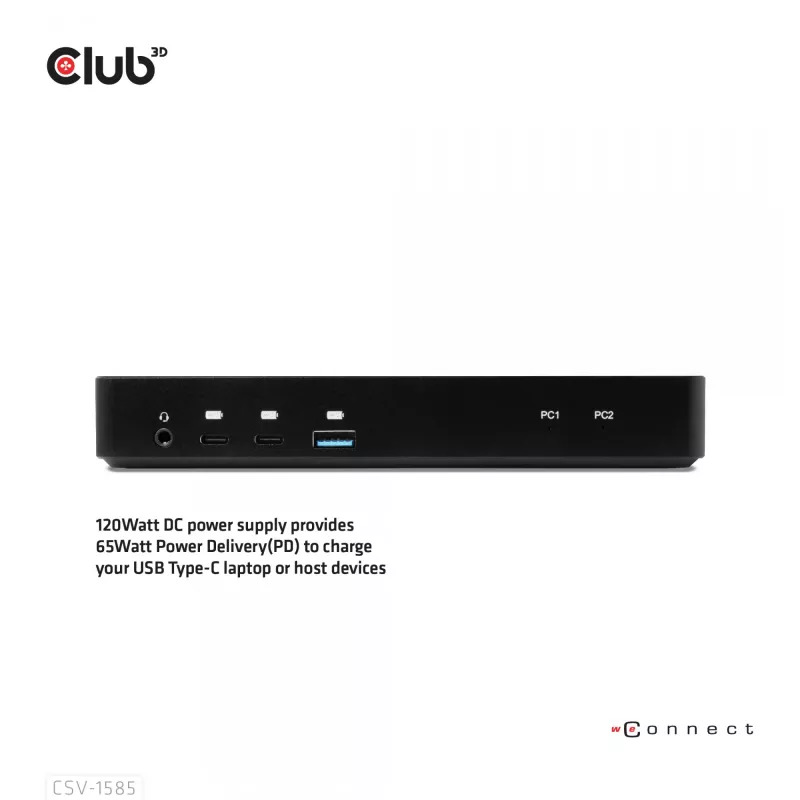 CLUB3D CSV-1585 KVM jungiklis / dokas su DisplayPort ir HDMI, 4K60Hz, USB Type-C įėjimai