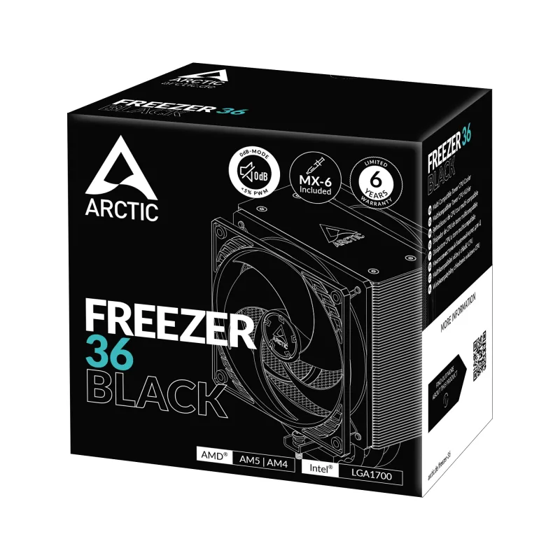 ARCTIC Freezer 36 (Juodas) Daugiafunkcis bokštinis CPU aušintuvas, Orinis aušintuvas, 12 cm, 200 RPM, 1800 RPM, Juoda