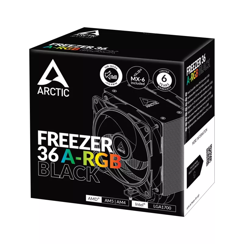 ARCTIC Freezer 36 A-RGB (Juoda) Daugialypis bokštinis CPU aušintuvas su A-RGB