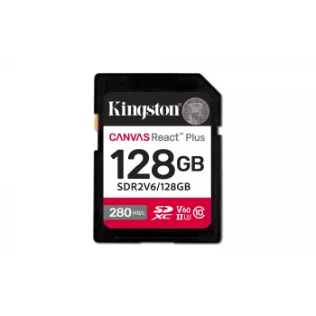 Kingston Technology 128GB Canvas React Plus SDXC UHS-II 280R/100W U3 V60 skirta Full HD/4K
