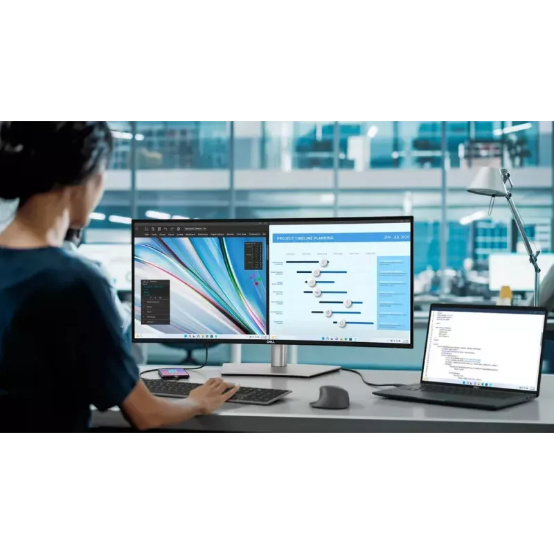 DELL UltraSharp U3425WE kompiuterio monitorius 86,7 cm (34,1 colio) 3440 x 1440 pikselių Wide Quad HD LCD juodas, sidabrinis