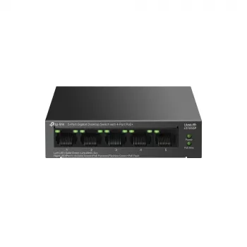 TP-LINK LiteWave 5 prievadų Gigabit darbalaukio jungiklis su 4 PoE+ prievadais (5x Gigabit, 4 PoE+, 65W PoE biudžetas)