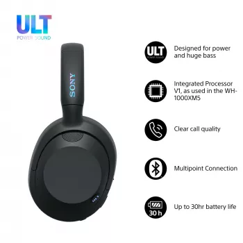 Ausinės Sony ULT WEAR monaural USB/Bluetooth 5.2, ANC, 30–50 h baterija, 3,5 mm, USB‑C įkrovimas, 255 g