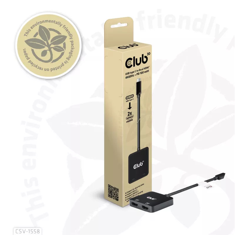 CLUB3D USB-C® Hub į Dual HDMI™ 4K60Hz M/F+PD3.0 100 W