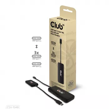 CLUB3D CSV-1548 USB-C 4 prievadų 10G duomenų centras su PD3.0 įkrovimu, juodas