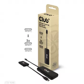 CLUB3D CSV-1548 USB-C 4 prievadų 10G duomenų centras su PD3.0 įkrovimu, juodas