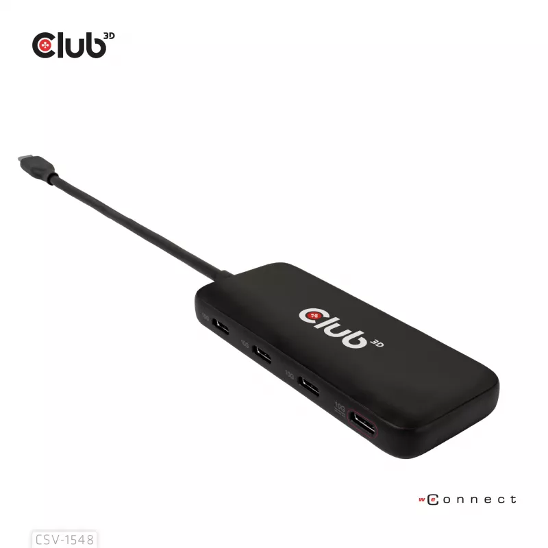 CLUB3D CSV-1548 USB-C 4 prievadų 10G duomenų centras su PD3.0 įkrovimu, juodas