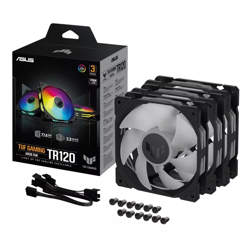 ASUS TUF GAMING TR120 ARGB 3IN1 Black 120 mm ventiliatorių rinkinys aušinimui