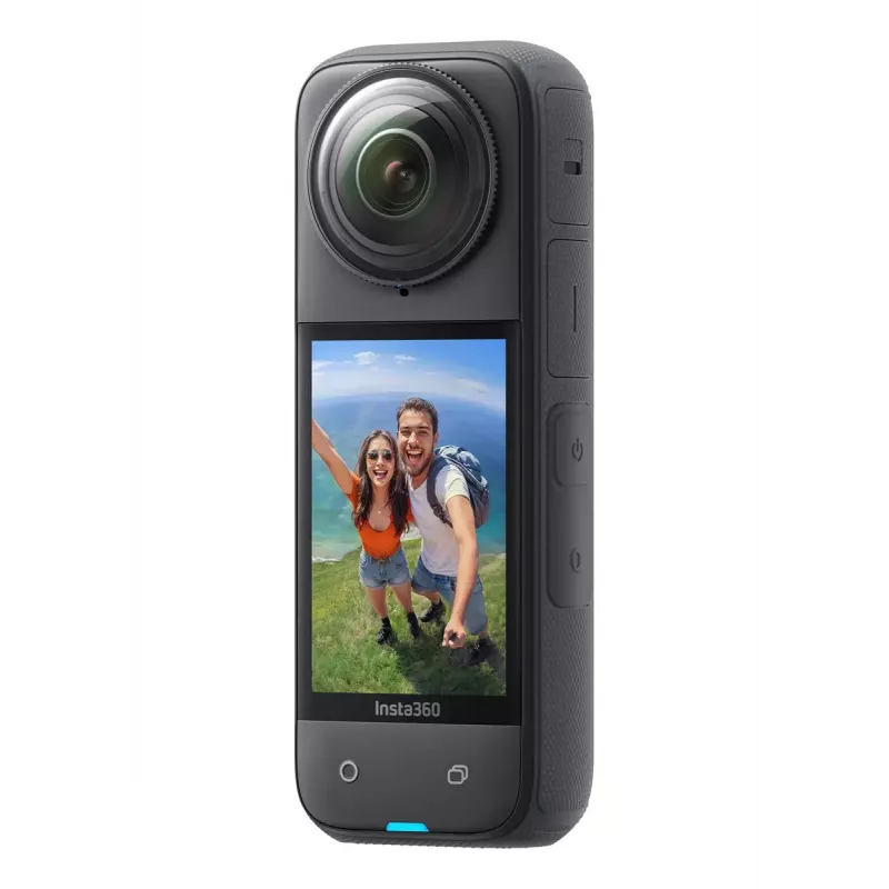 Veiksmo kamera Insta360 X4 — 72 MP, 8K (7680×3840) CMOS, 1/2 colio jutiklis, įmontuotas ekranas, Wi‑Fi, 120 kadrų/s, MicroSD, 602 g, juoda