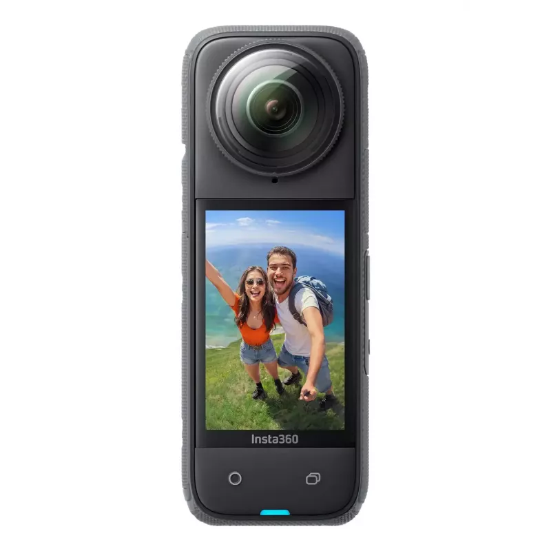 Veiksmo kamera Insta360 X4 — 72 MP, 8K (7680×3840) CMOS, 1/2 colio jutiklis, įmontuotas ekranas, Wi‑Fi, 120 kadrų/s, MicroSD, 602 g, juoda
