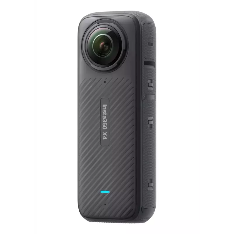 Veiksmo kamera Insta360 X4 — 72 MP, 8K (7680×3840) CMOS, 1/2 colio jutiklis, įmontuotas ekranas, Wi‑Fi, 120 kadrų/s, MicroSD, 602 g, juoda