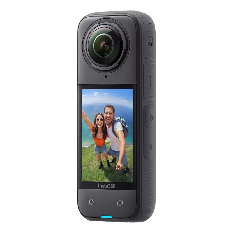 Veiksmo kamera Insta360 X4 — 72 MP, 8K (7680×3840) CMOS, 1/2 colio jutiklis, įmontuotas ekranas, Wi‑Fi, 120 kadrų/s, MicroSD, 602 g, juoda
