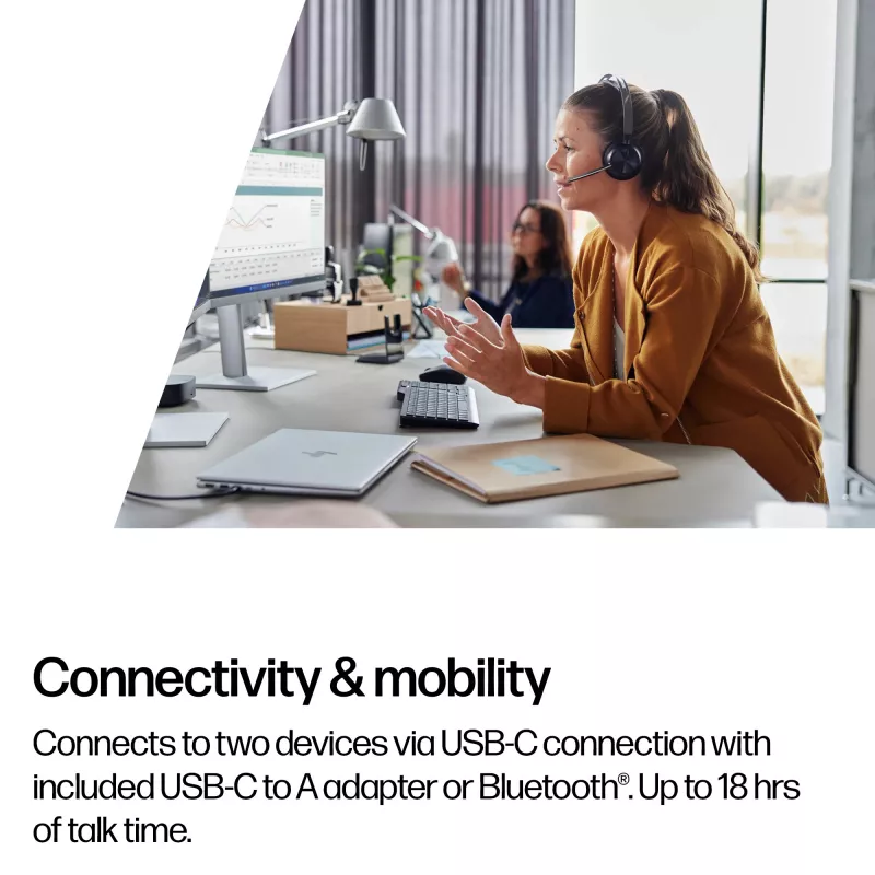 HP Poly Voyager Focus 2 USB-C-C ausinės su USB-C/A adapteriu