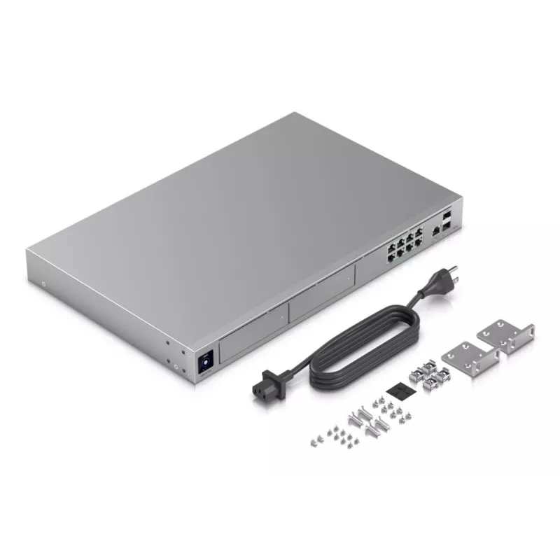 Valdomas jungiklis UBIQUITI UniFi Dream Machine Pro Max, 9 prievadų 2,5G Ethernet, 1U stovas, 2×SFP+, 10G palaikymas, 60W galia