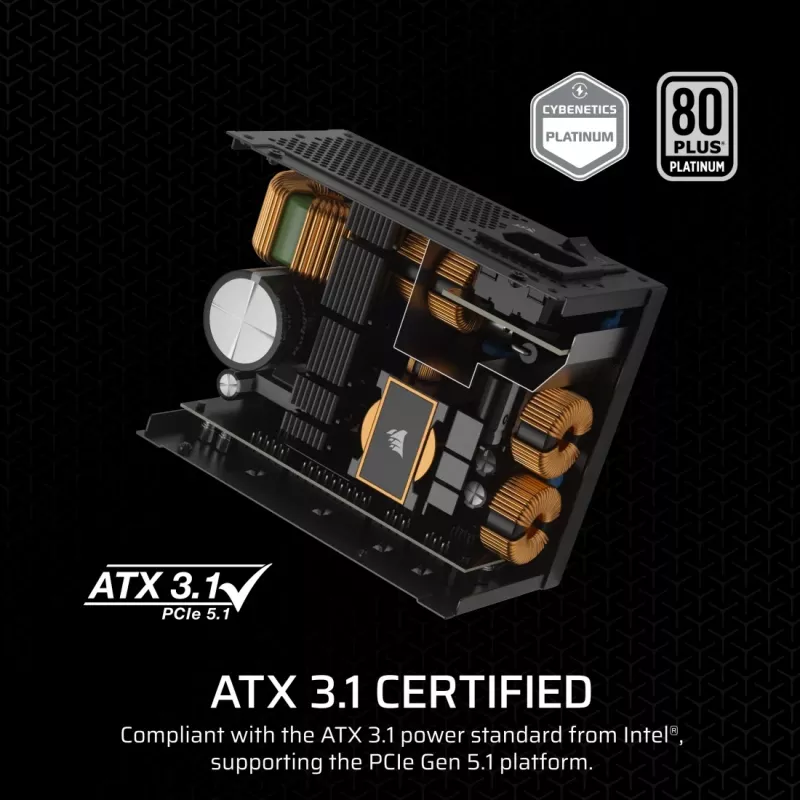 Maitinimo blokas CORSAIR CP-9020257-EU — 1000 W, 24-pin ATX, 80 PLUS Gold, 140 mm ventiliatorius, juodas