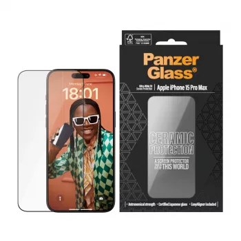 PanzerGlass ® Keraminė apsauga iPhone 15 Pro Max | Ultra-Wide Fit su EasyAligner
