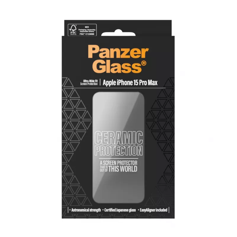 PanzerGlass ® Keraminė apsauga iPhone 15 Pro Max | Ultra-Wide Fit su EasyAligner