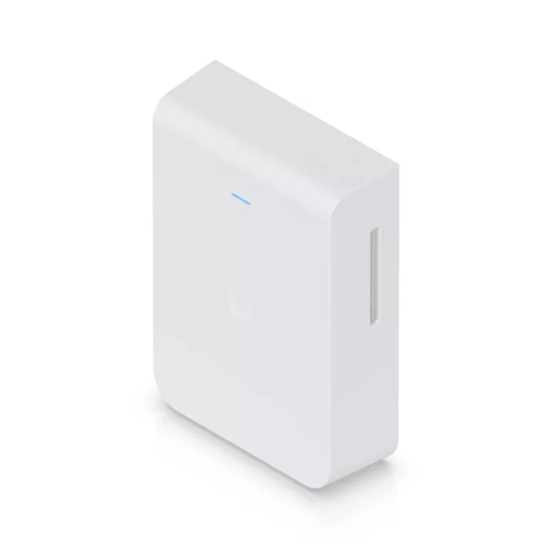 Prieigos taškas UBIQUITI U7 Pro Wall — sieninis Wi‑Fi 6 AP, 2.4/5/6 GHz, 6 erdvinių srautų, 2500 Mbps LAN, PoE (44–57 V), vidaus, baltas