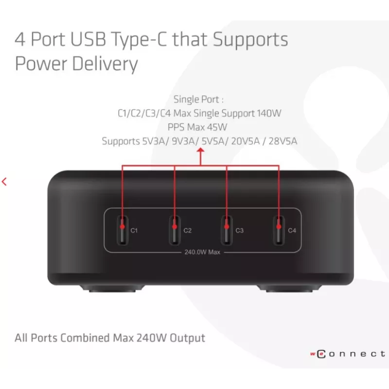 CLUB3D CAC-1918 Universalus 240W 4x USB-C įkroviklis juodas