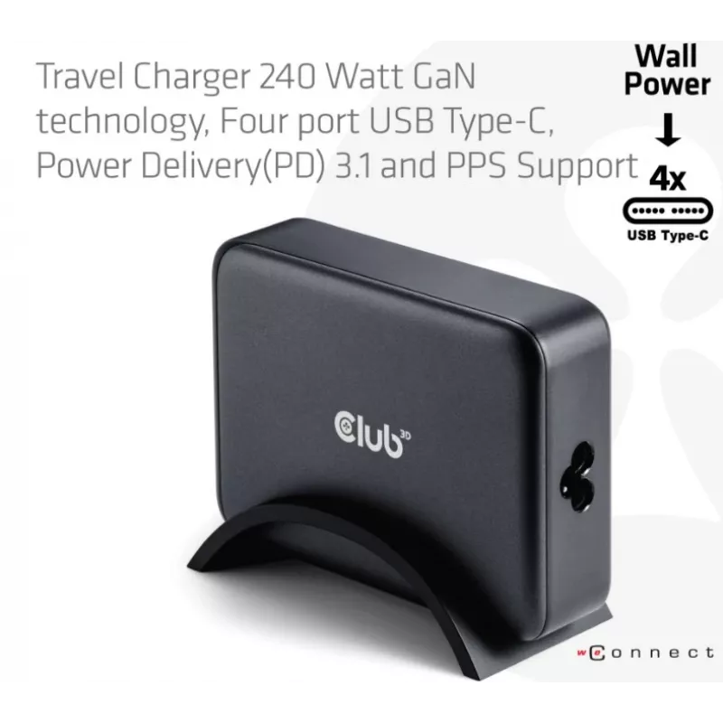 CLUB3D CAC-1918 Universalus 240W 4x USB-C įkroviklis juodas