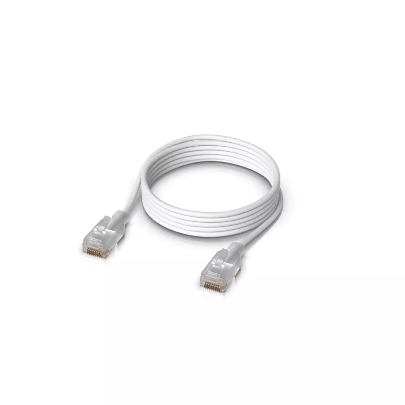 Tinklo jungiamasis kabelis UBIQUITI UACC-Cable-Patch-EL-1M-W – Cat6, 1 m, 2.5 GbE, PoE++ (4PPoE), permatomas, RJ-45 kištukas–kištukas