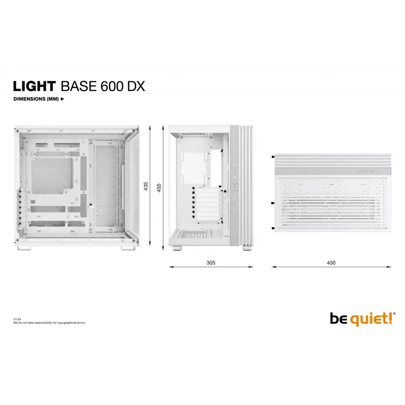 be quiet! Light Base 600 DX BGW66 Midi Tower kompiuterio korpusas, ATX/micro-ATX/Mini-ITX, grūdinto stiklo šonas, ARGB, USB-C, baltas