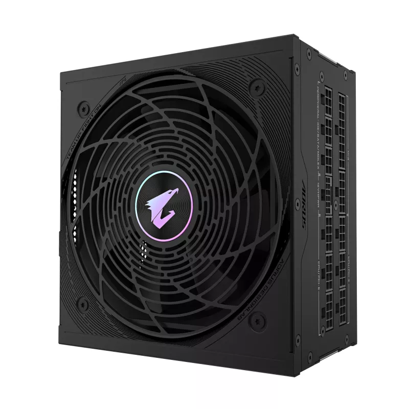 GIGABYTE AORUS ELITE P1000W ICE Maitinimo blokas - PCIe 5.0, 80 PLUS Platinum, visiškai modulinis, 120 mm ventiliatorius, ATX 3.0 suderinamas, EU kištukas