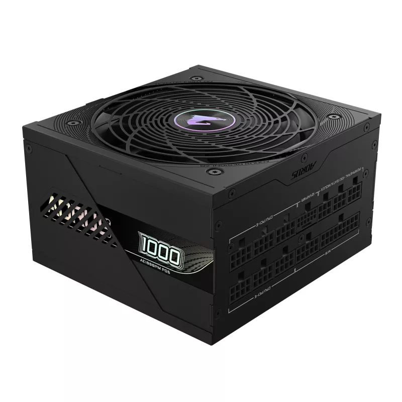 GIGABYTE AORUS ELITE P1000W ICE Maitinimo blokas - PCIe 5.0, 80 PLUS Platinum, visiškai modulinis, 120 mm ventiliatorius, ATX 3.0 suderinamas, EU kištukas