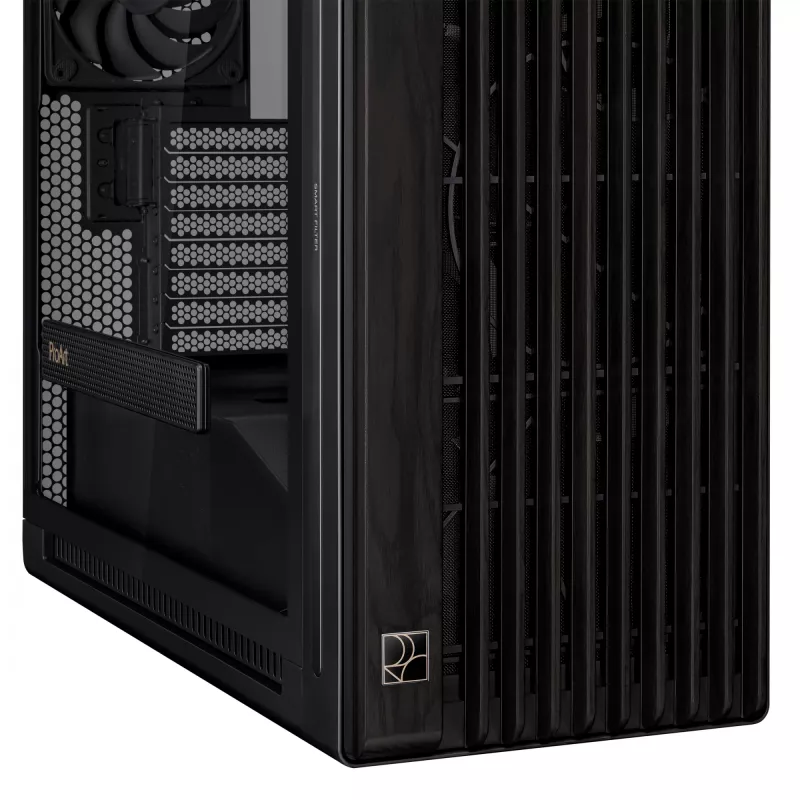 PC korpusas ASUS ProArt PA602 Wood Edition Midi Tower Juodas – Medis, ATX/EATX, Grūdintas stiklas, 4×3,5 colio / 8×2,5 colio, GPU iki 450 mm