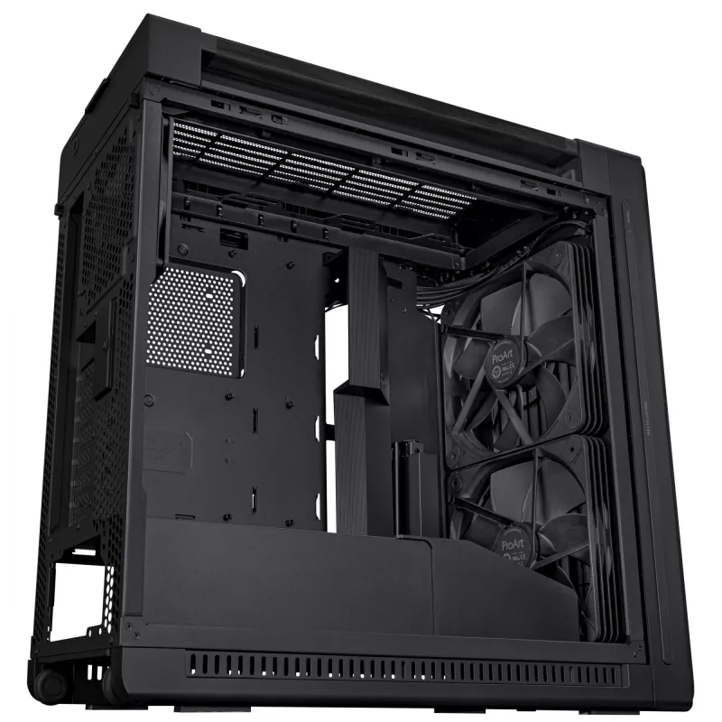PC korpusas ASUS ProArt PA602 Wood Edition Midi Tower Juodas – Medis, ATX/EATX, Grūdintas stiklas, 4×3,5 colio / 8×2,5 colio, GPU iki 450 mm