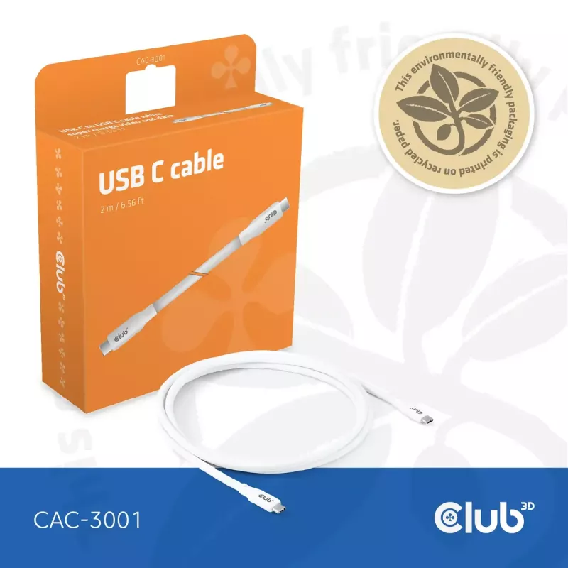 USB C laidas CLUB3D CAC-3001 2m USB4 Gen 3x2 baltas