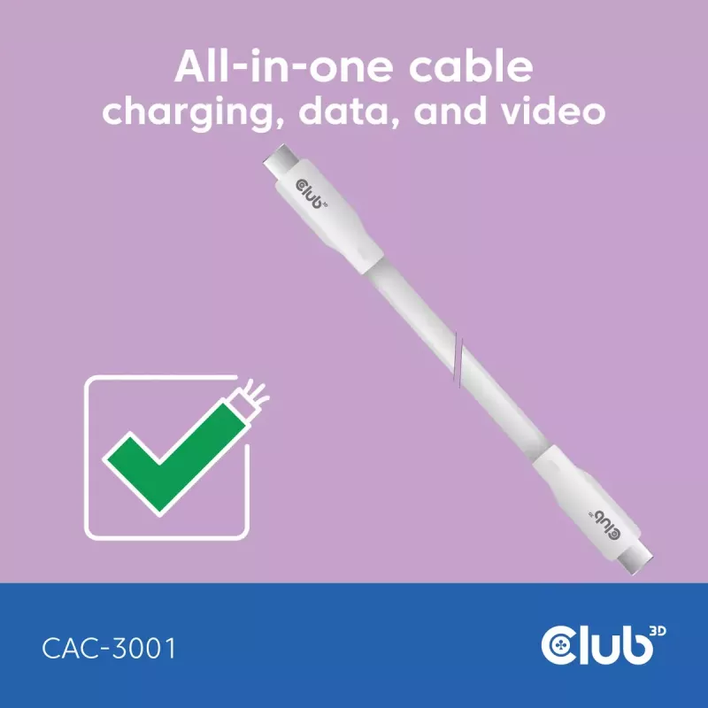 USB C laidas CLUB3D CAC-3001 2m USB4 Gen 3x2 baltas