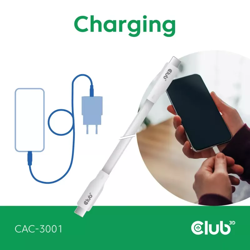USB C laidas CLUB3D CAC-3001 2m USB4 Gen 3x2 baltas