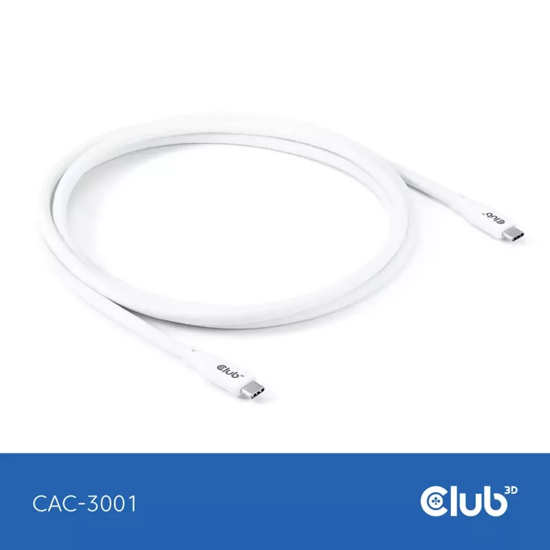 USB C laidas CLUB3D CAC-3001 2m USB4 Gen 3x2 baltas