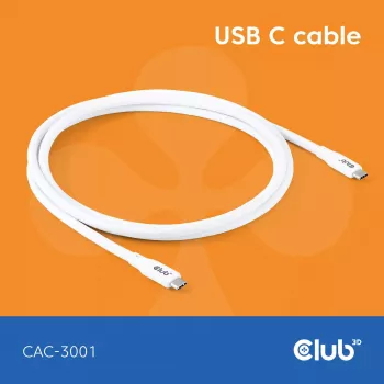 USB C laidas CLUB3D CAC-3001 2m USB4 Gen 3x2 baltas