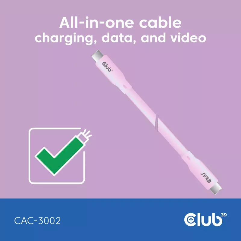 USB C laidas CLUB3D CAC-3002 2m USB4 Gen 3x2 Rožinis