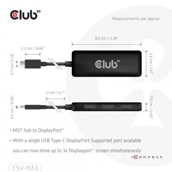 CLUB3D CSV-1553 USB-C® į tris DisplayPort™ 4K60Hz