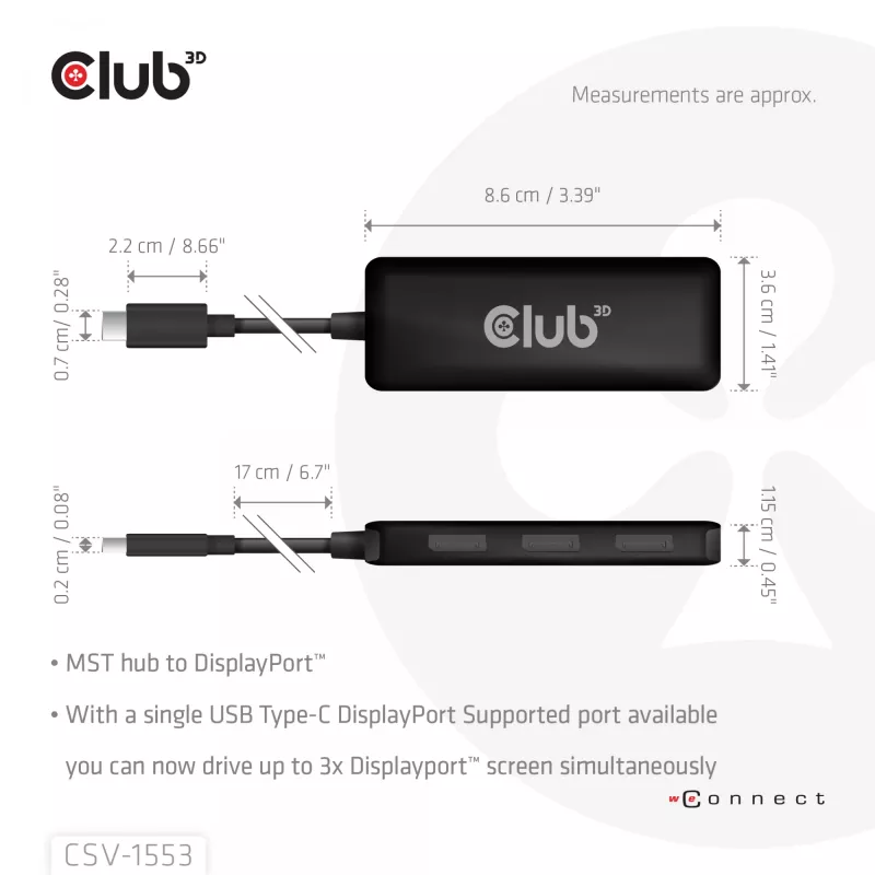CLUB3D CSV-1553 USB-C® į tris DisplayPort™ 4K60Hz