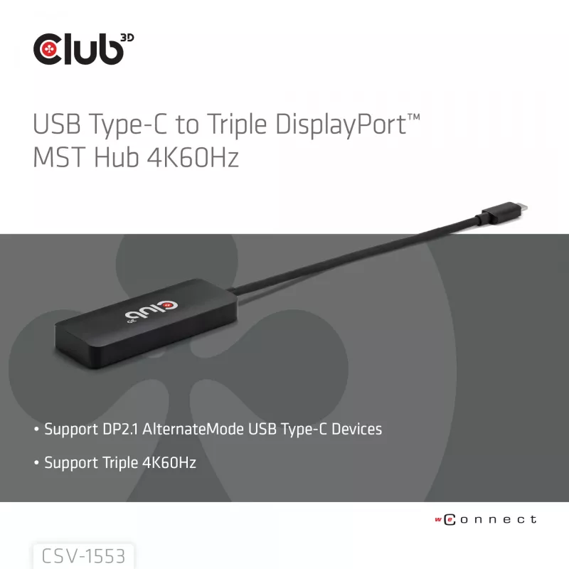 CLUB3D CSV-1553 USB-C® į tris DisplayPort™ 4K60Hz