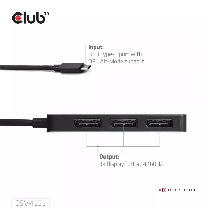 CLUB3D CSV-1553 USB-C® į tris DisplayPort™ 4K60Hz