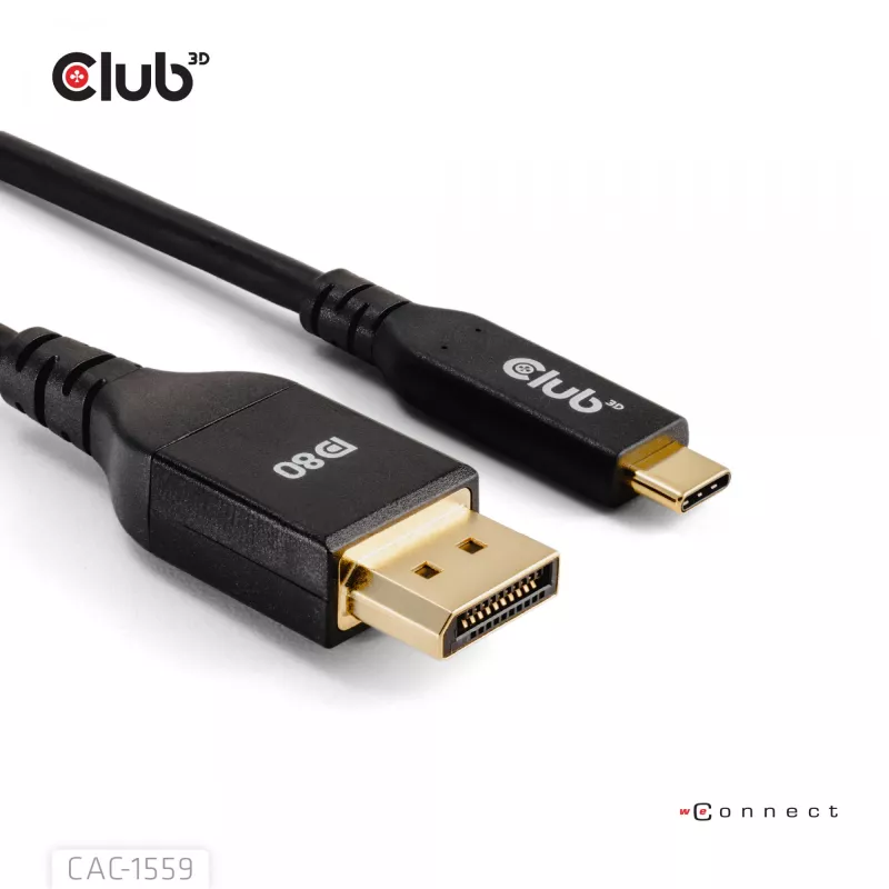 USB-C į DisplayPort 2.1 laidas, club 3d CAC-1559, dvipusis, VESA DP80 sertifikuotas, 1 m