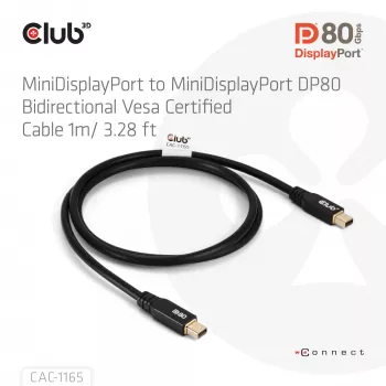 CLUB3D MiniDisplayPort™ į MiniDisplayPort dvikryptis VESA DP80 sertifikuotas kabelis M/M 1m/3.28ft
