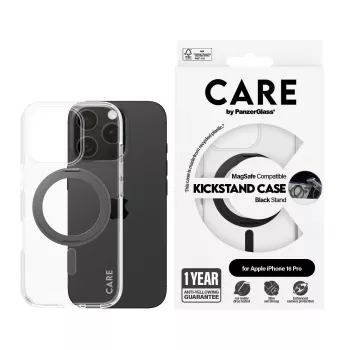 PanzerGlass CARE™ by ® Dėklas Skaidrus su Juodu Stovėjimu ir MagSafe, iPhone 16 Pro