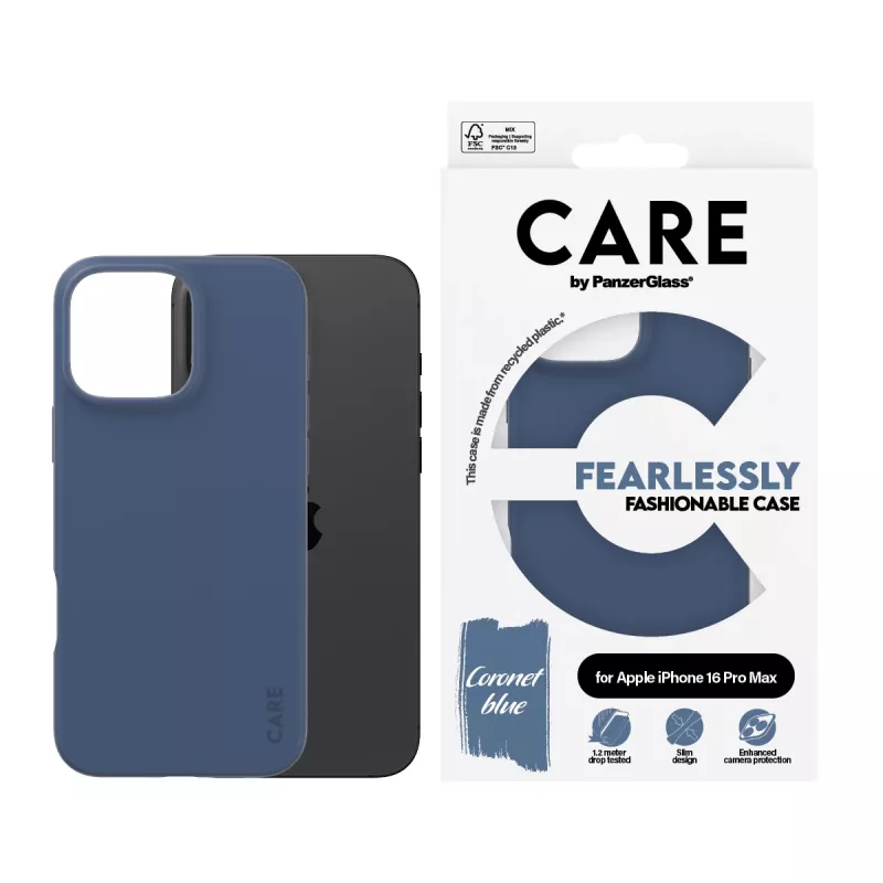 PanzerGlass CARE madingas dėklas Blue iPhone 16 Pro Max permatomas