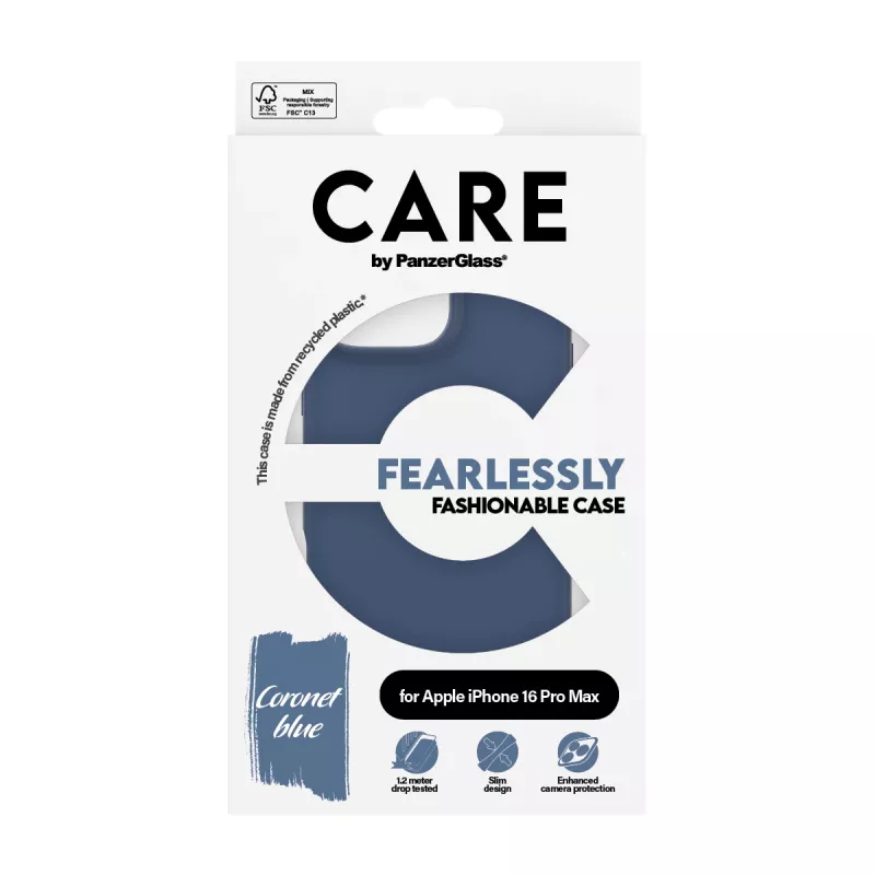PanzerGlass CARE madingas dėklas Blue iPhone 16 Pro Max permatomas