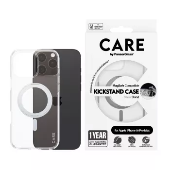 PanzerGlass CARE™ by ® Dėklas Skaidrus su Sidabriniu Pėdeliu ir MagSafe iPhone 16 Pro Max